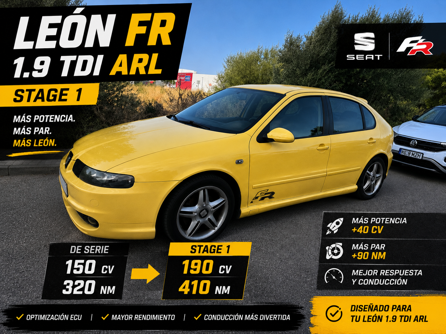 Seat León FR 1.9 TDI ARL amarillo con reprogramación Stage 1